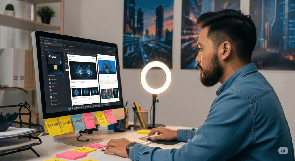 Um empreendedor criando imagens e videos utilizando Inteligência Artificial